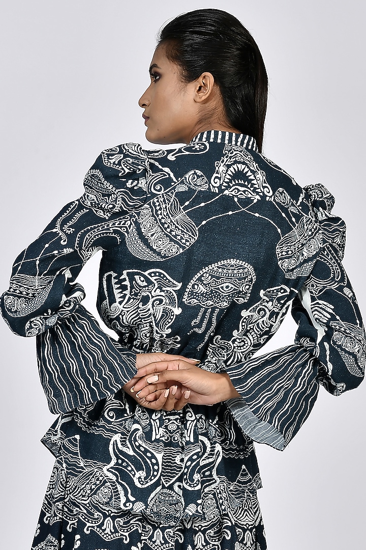 Dark Navy Blue Digital Printed Short Top by Alpona Designs at Pernia's Pop Up Shop