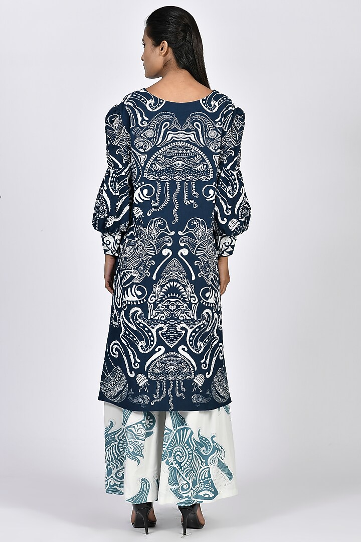 Dark Navy Blue Digital Printed Tunic by Alpona Designs at Pernia's Pop Up Shop