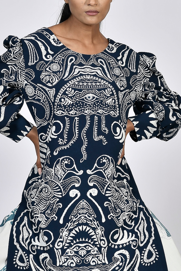 Dark Navy Blue Digital Printed Tunic by Alpona Designs at Pernia's Pop Up Shop