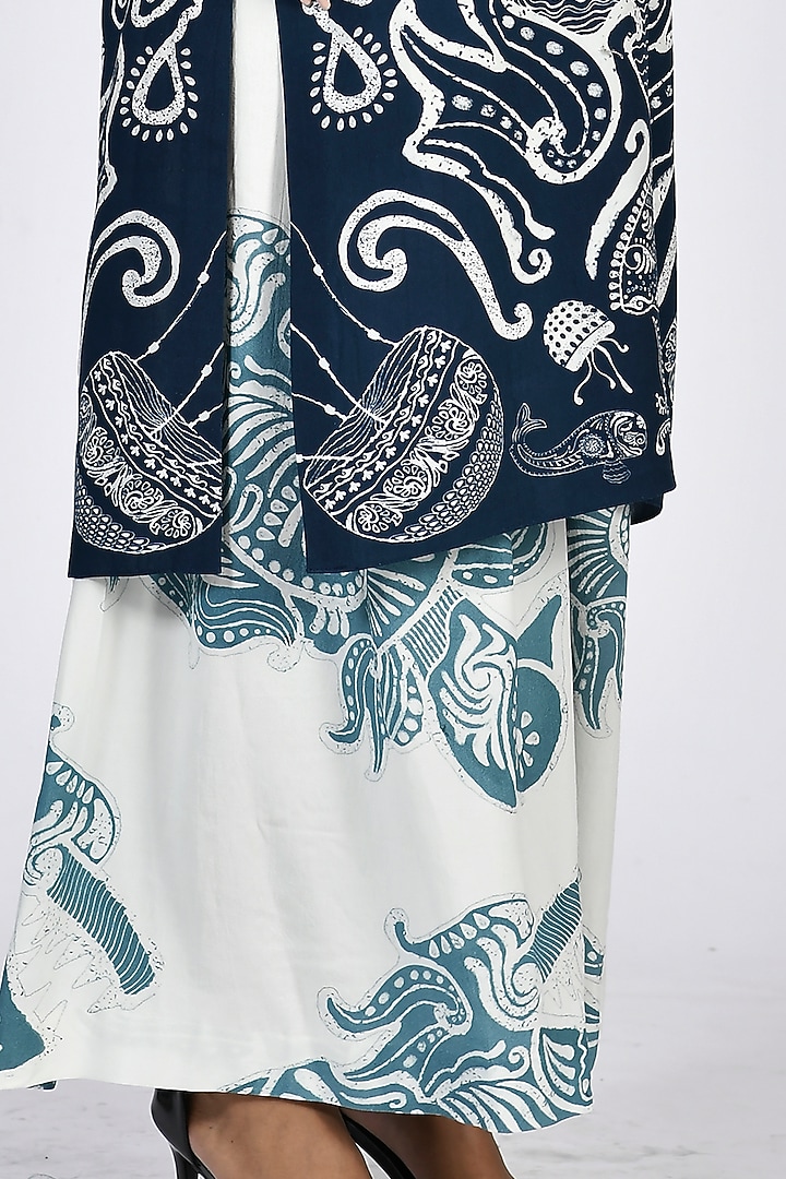 Dark Navy Blue Digital Printed Tunic by Alpona Designs at Pernia's Pop Up Shop