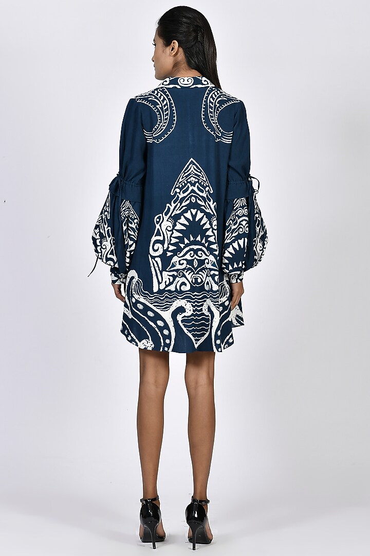Dark Navy Blue Digital Printed Short Tunic by Alpona Designs at Pernia's Pop Up Shop