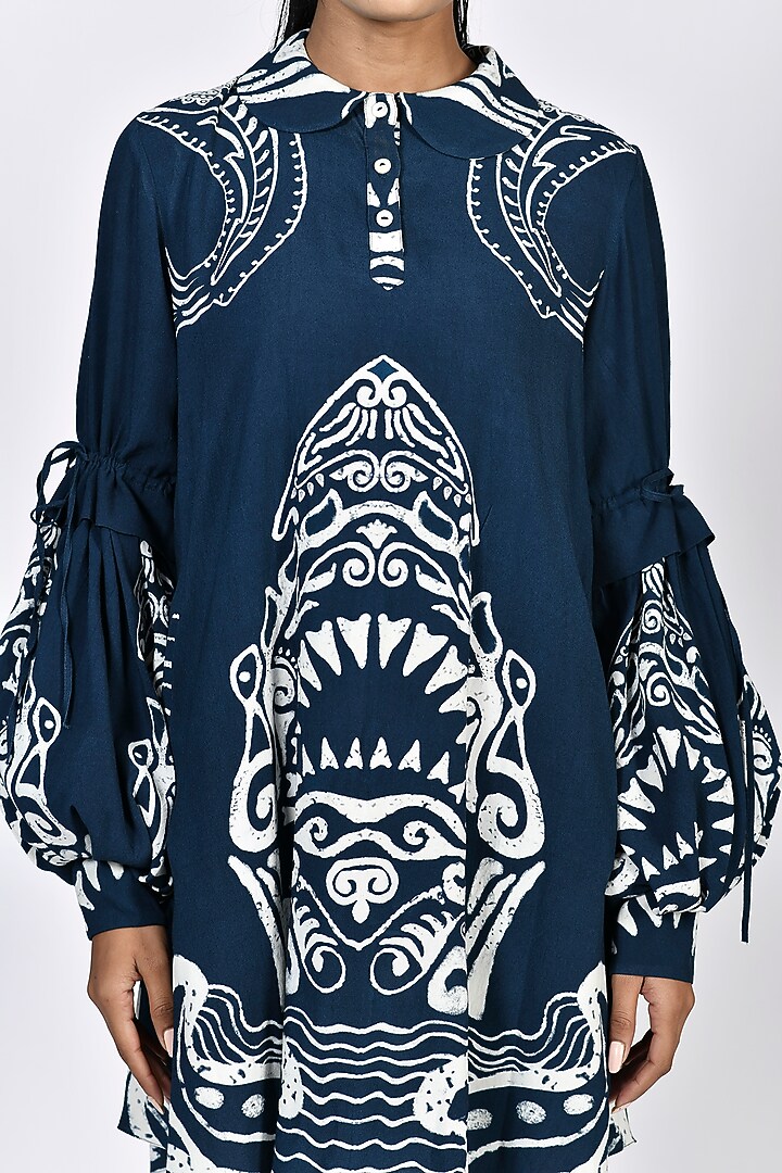 Dark Navy Blue Digital Printed Short Tunic by Alpona Designs at Pernia's Pop Up Shop
