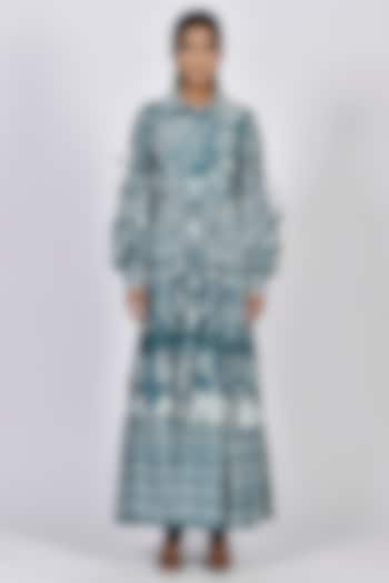 Sora Blue Digital Printed Tiered Maxi Dress by Alpona Designs