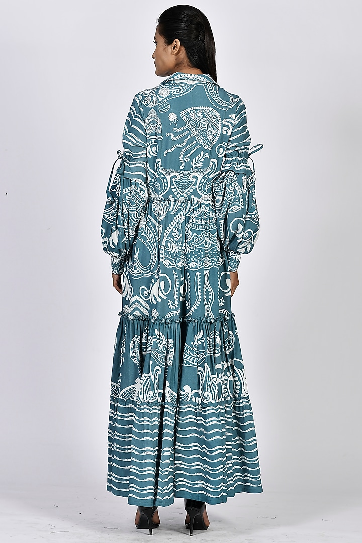 Sora Blue Digital Printed Tiered Maxi Vacation Dress by Alpona Designs at Pernia's Pop Up Shop