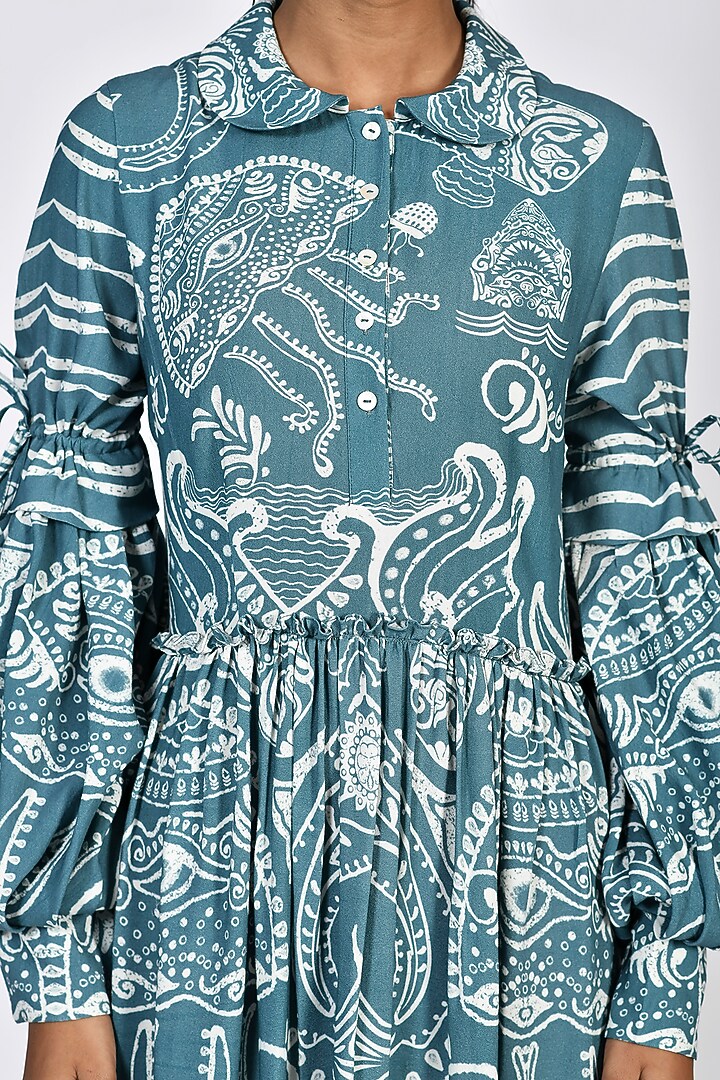 Sora Blue Digital Printed Tiered Maxi Vacation Dress by Alpona Designs at Pernia's Pop Up Shop