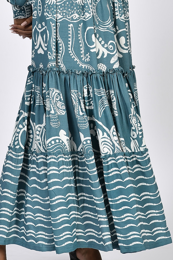 Sora Blue Digital Printed Tiered Maxi Vacation Dress by Alpona Designs at Pernia's Pop Up Shop
