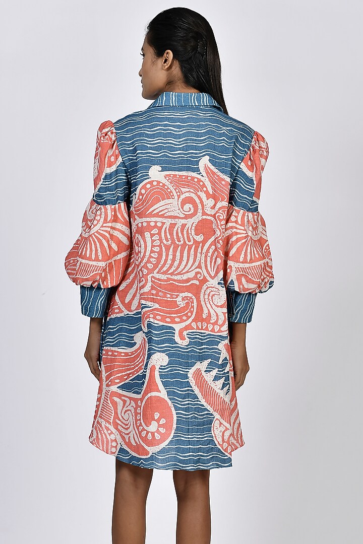 Sora Blue & Coral Digital Printed Short Tunic by Alpona Designs at Pernia's Pop Up Shop