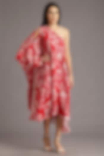 Cadmium Red Digital Printed One-Shoulder Dress by Alpona Designs