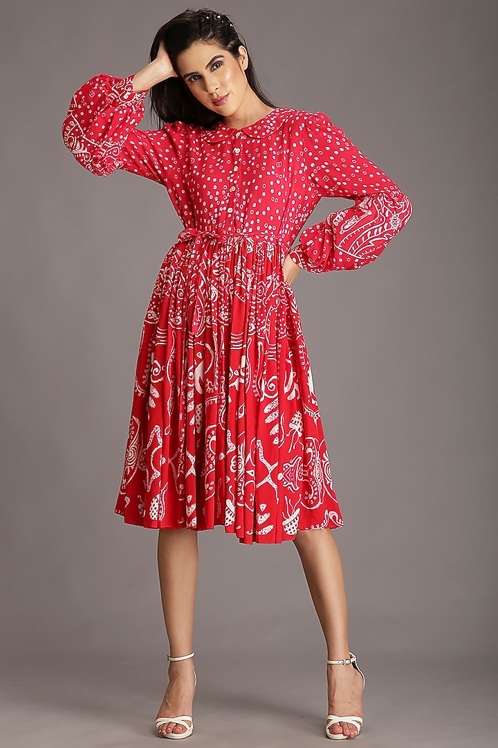 Cadmium Red Printed Vacation Dress by Alpona Designs at Pernia's Pop Up Shop