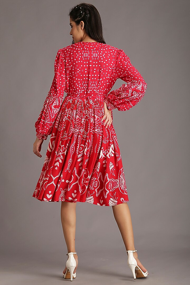 Cadmium Red Printed Vacation Dress by Alpona Designs at Pernia's Pop Up Shop