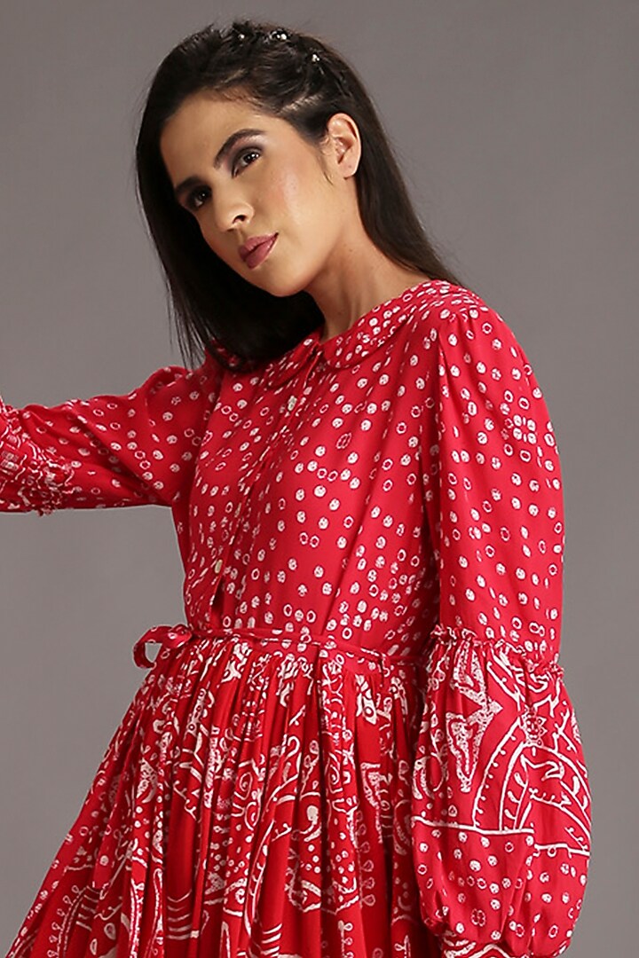 Cadmium Red Printed Vacation Dress by Alpona Designs at Pernia's Pop Up Shop
