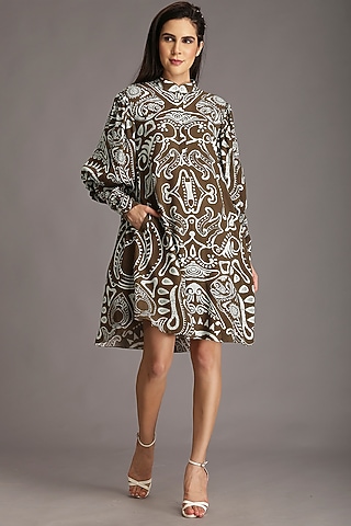 Olive Digital Printed Mini Dress by Alpona Designs