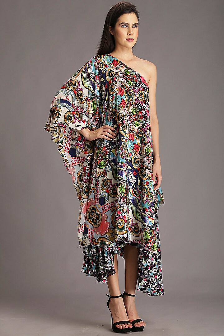Multi-Colored Printed One-Shoulder Dress by Alpona Designs