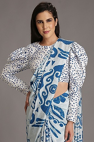 White Polka Printed Blouse by Alpona Designs