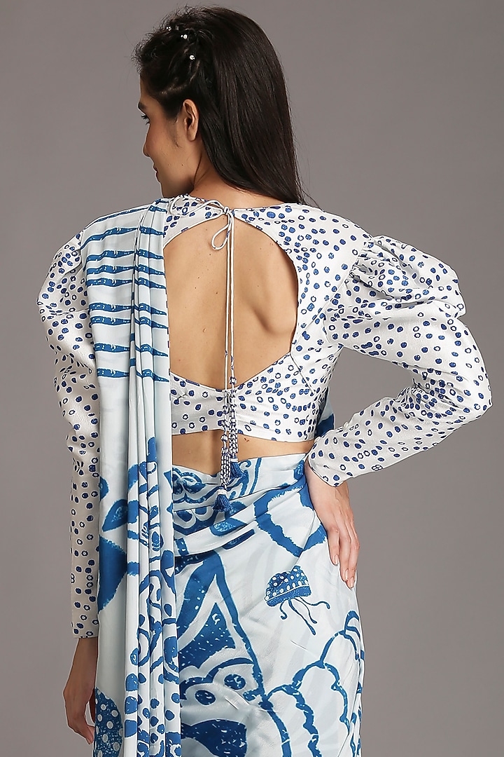 White Polka Printed Blouse by Alpona Designs at Pernia's Pop Up Shop