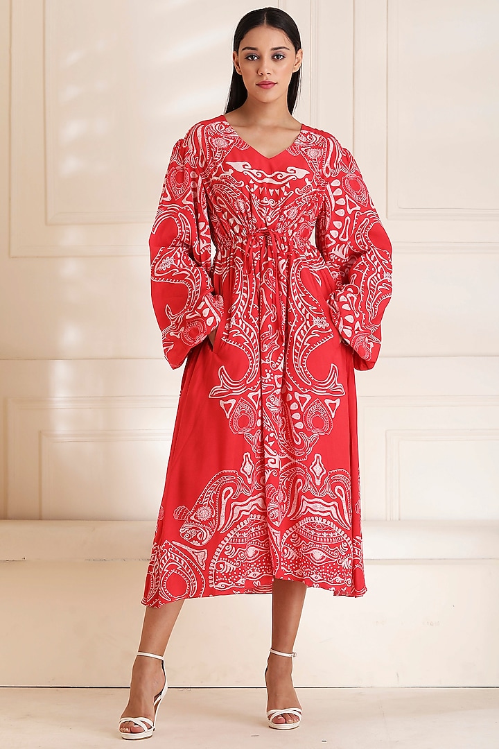 Red Ocean Printed Dress by Alpona Designs at Pernia's Pop Up Shop