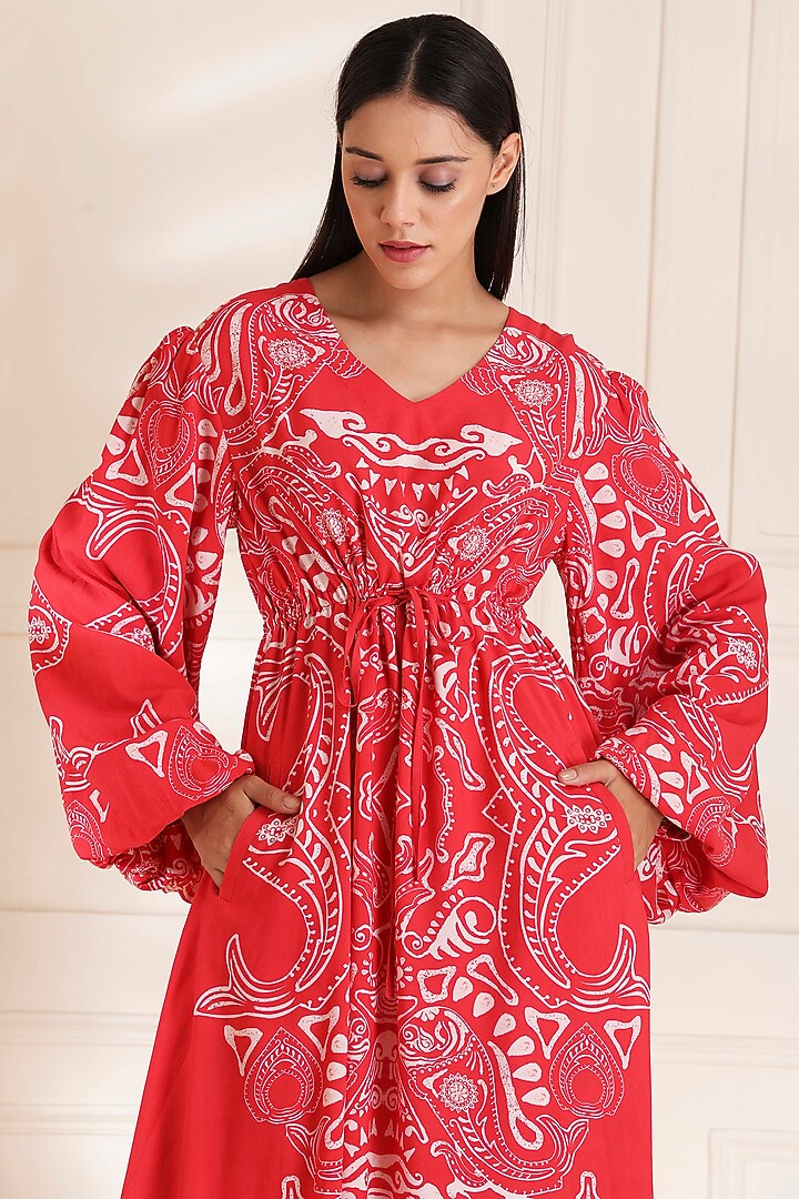Red Ocean Printed Vacation Dress by Alpona Designs at Pernia's Pop Up Shop