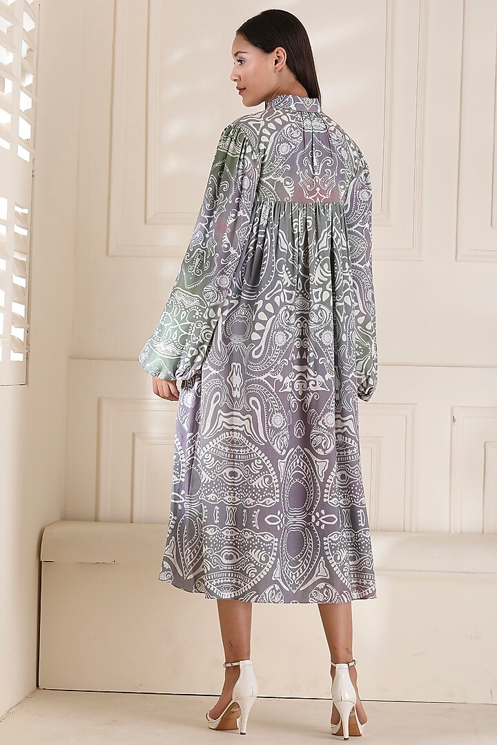 Grey Ocean Printed Tiered Vacation Dress by Alpona Designs at Pernia's Pop Up Shop