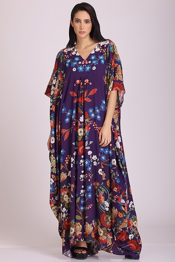 Multi-Coloured Floral Printed Kaftan Dress by Alpona Designs