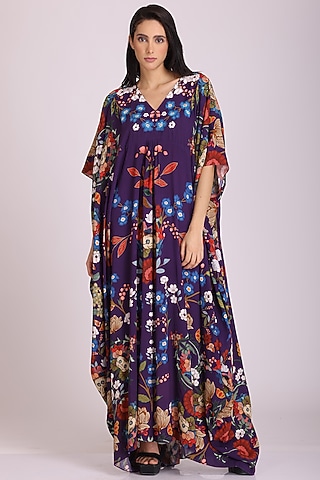Multi-Coloured Floral Printed Kaftan Dress by Alpona Designs