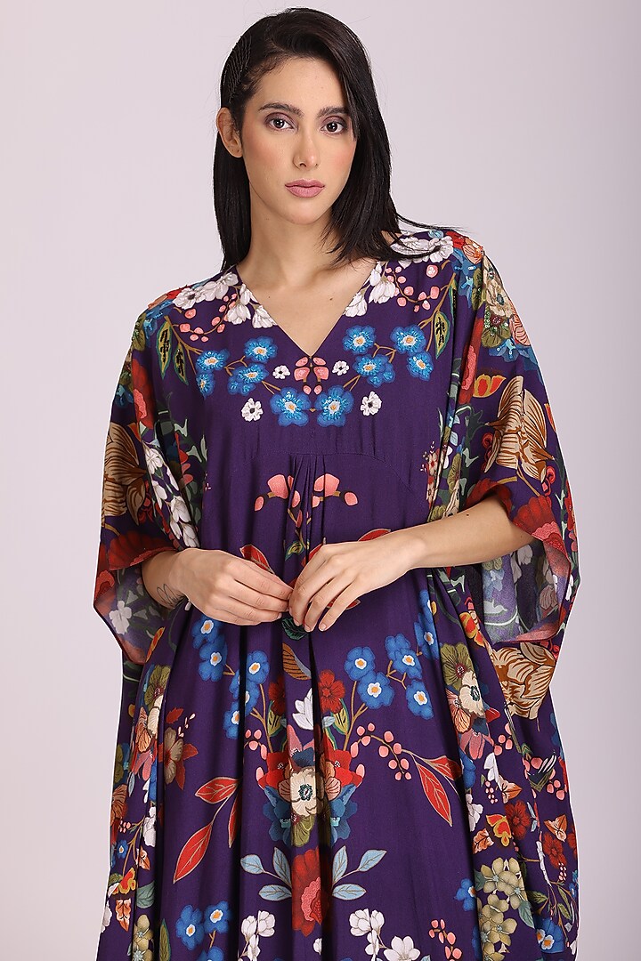 Multi-Coloured Floral Printed Kaftan Vacation Dress by Alpona Designs at Pernia's Pop Up Shop