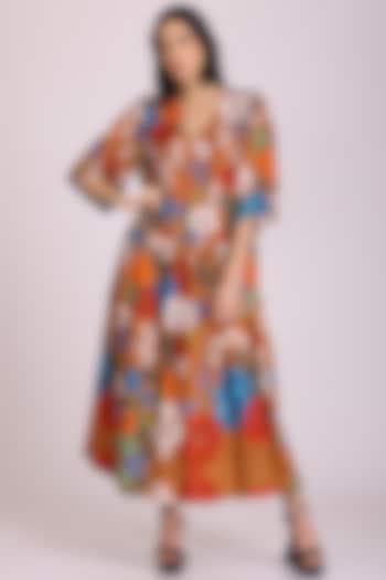 Brown Floral Printed Dress by Alpona Designs