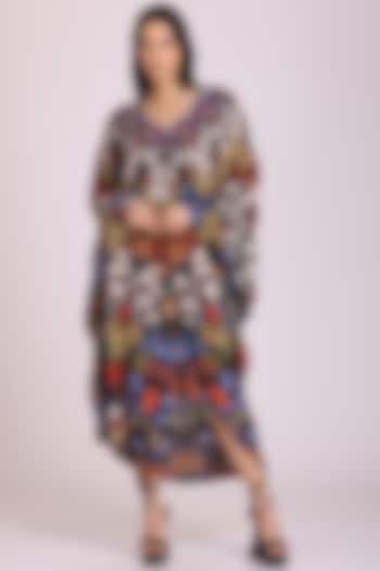 Multi-Colored Embroidered & Printed Kaftan Dress by Alpona Designs