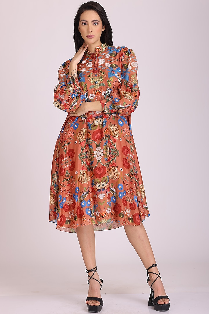 Brown Printed Dress by Alpona Designs