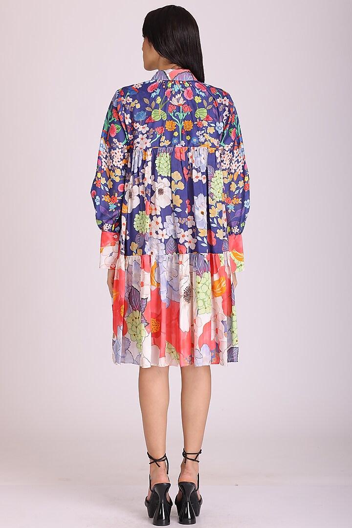 Blue Cotton Silk Printed Summer Dress by Alpona Designs at Pernia's Pop Up Shop