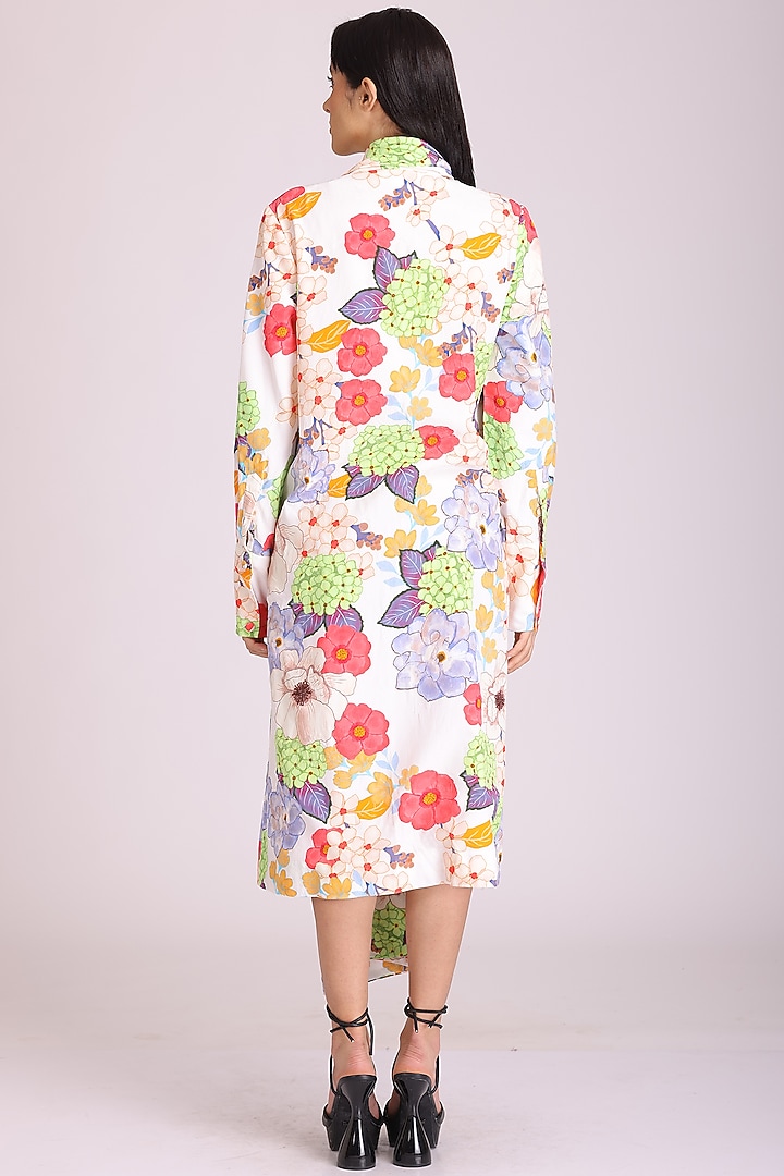 White Printed Jacket Vacation Dress by Alpona Designs at Pernia's Pop Up Shop