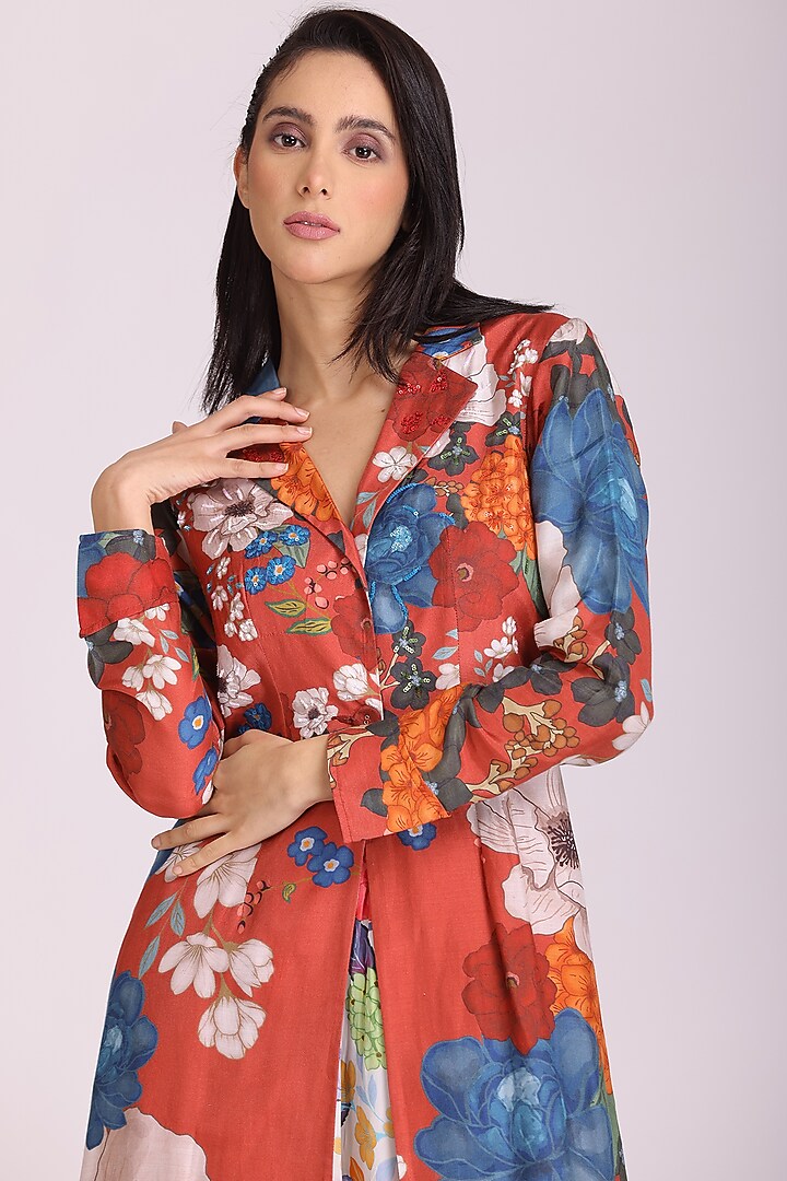 Brown Cotton Silk Printed Jacket Set by Alpona Designs at Pernia's Pop Up Shop