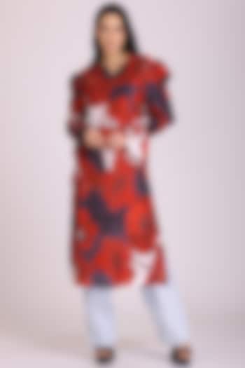 Red Cotton Silk Printed Dress by Alpona Designs