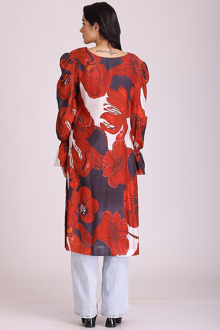 Red Cotton Silk Printed Vacation Dress by Alpona Designs at Pernia's Pop Up Shop