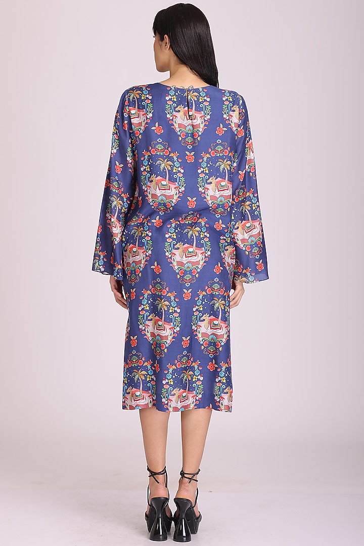 Blue Cotton Silk Printed Vacation Dress by Alpona Designs at Pernia's Pop Up Shop