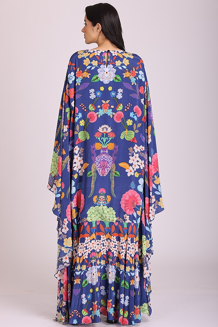 Blue Natural Crepe Printed Kaftan by Alpona Designs at Pernia's Pop Up Shop