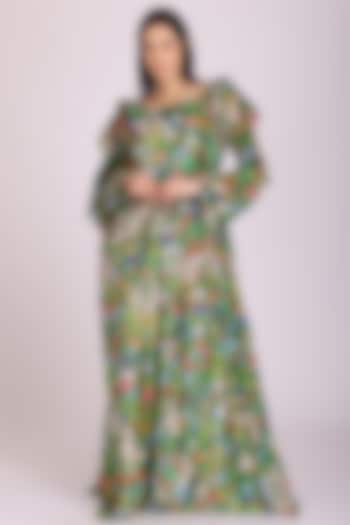 Green Floral Printed Dress by Alpona Designs