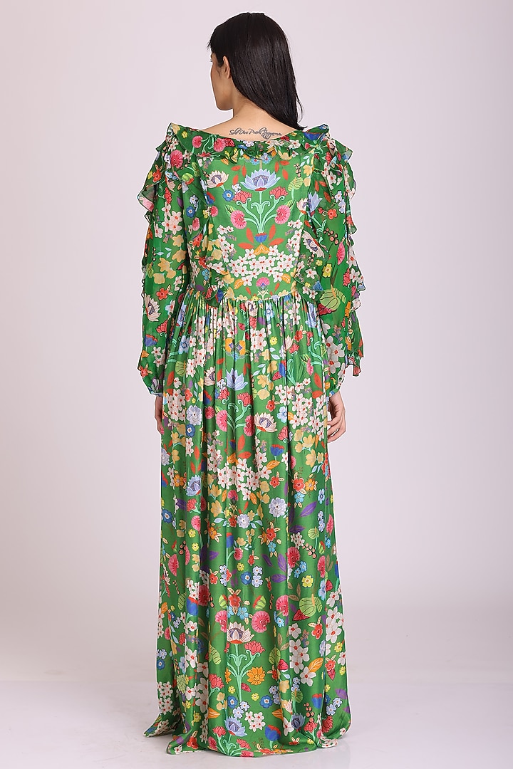 Green Floral Printed Vacation Dress by Alpona Designs at Pernia's Pop Up Shop