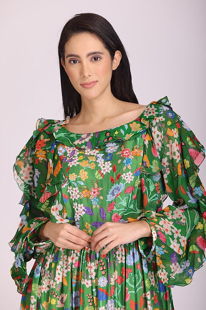 Green Floral Printed Vacation Dress by Alpona Designs at Pernia's Pop Up Shop