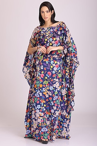 Blue Floral Printed Kaftan by Alpona Designs