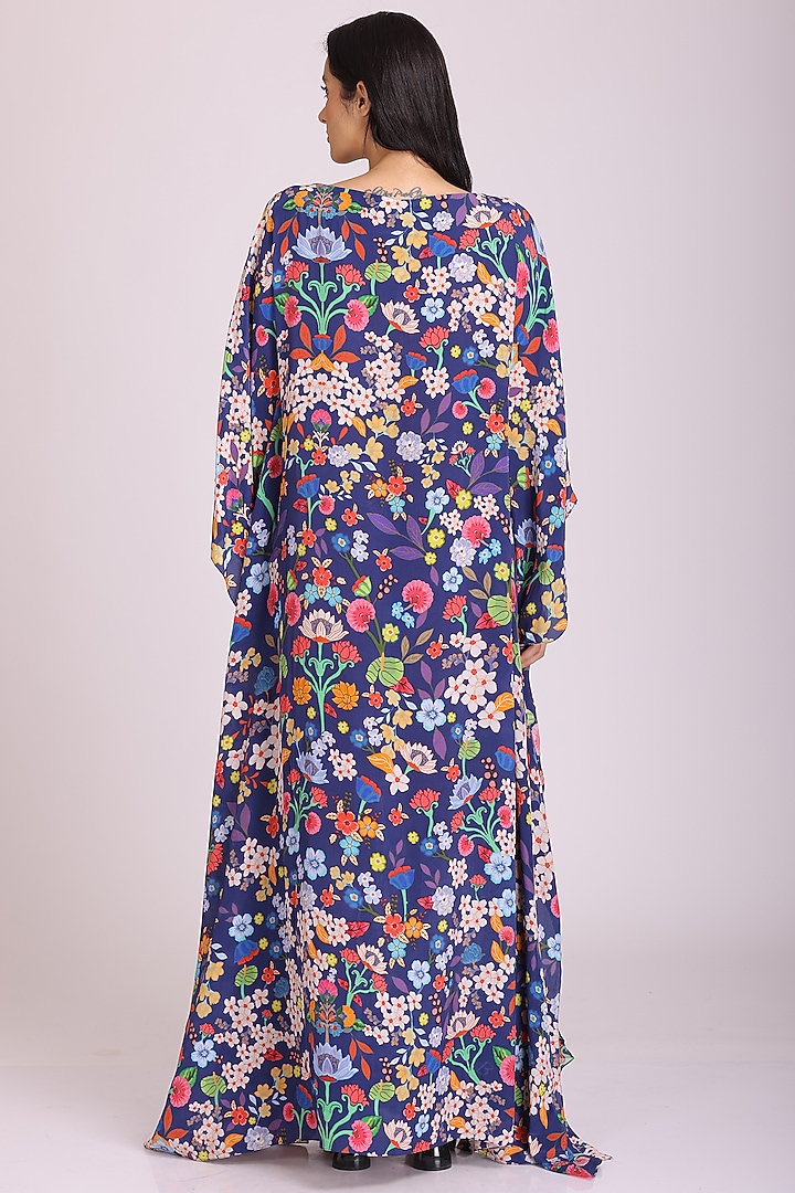 Blue Floral Printed Kaftan by Alpona Designs at Pernia's Pop Up Shop