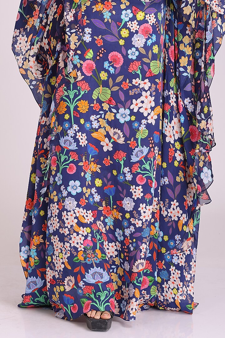 Blue Floral Printed Kaftan by Alpona Designs at Pernia's Pop Up Shop