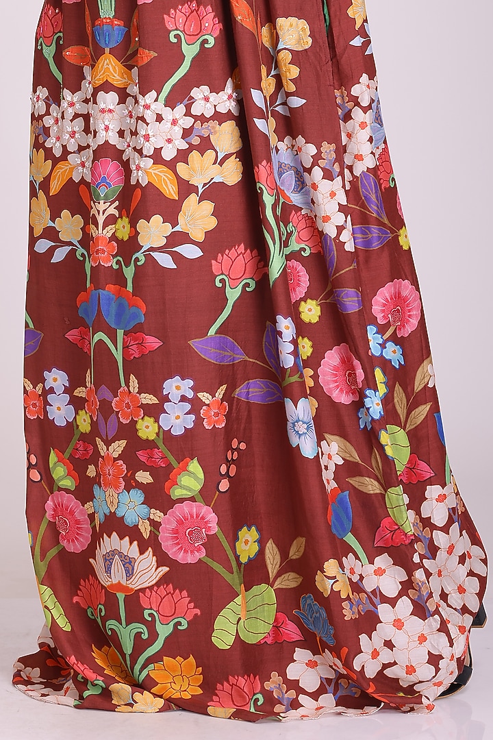 Dark Brown Floral Printed Vacation Dress by Alpona Designs at Pernia's Pop Up Shop