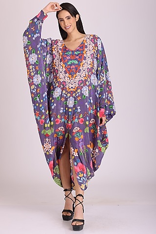 Purple Floral Printed Kaftan by Alpona Designs