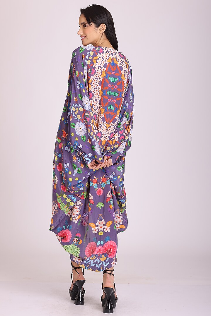 Purple Floral Printed Kaftan by Alpona Designs at Pernia's Pop Up Shop