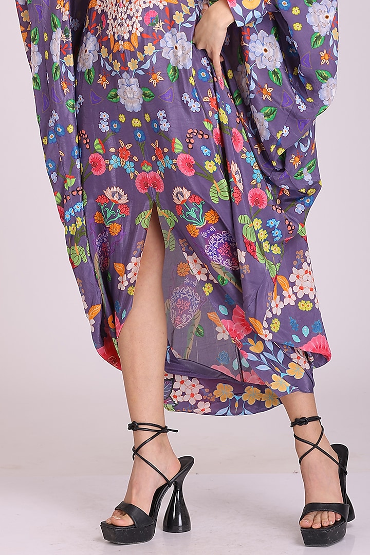 Purple Floral Printed Kaftan by Alpona Designs at Pernia's Pop Up Shop