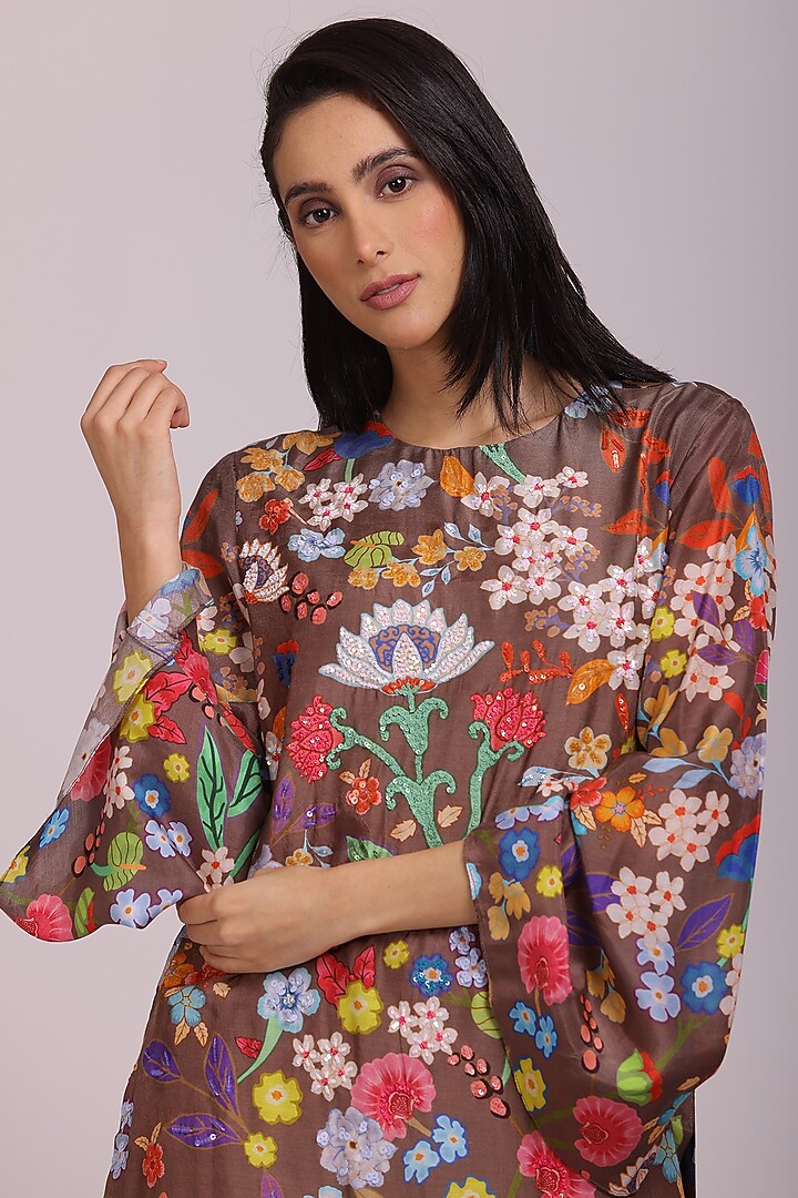 Brown Printed Tunic Set by Alpona Designs at Pernia's Pop Up Shop