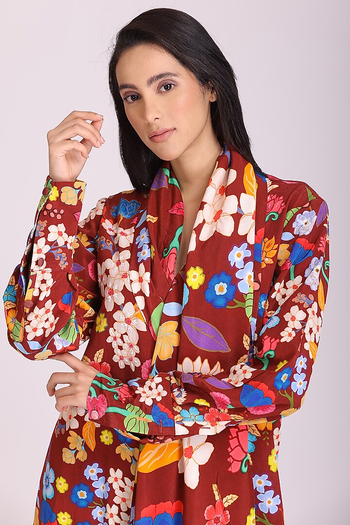 Dark Brown Natural Crepe Printed Vacation Dress by Alpona Designs at Pernia's Pop Up Shop