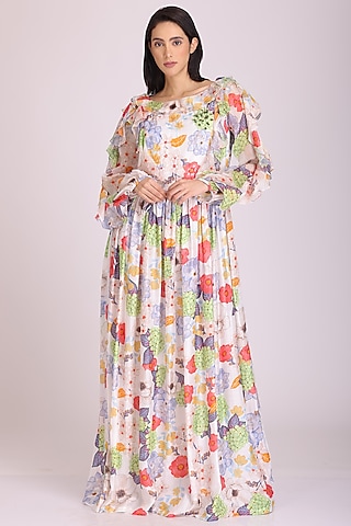 White Printed Dress by Alpona Designs