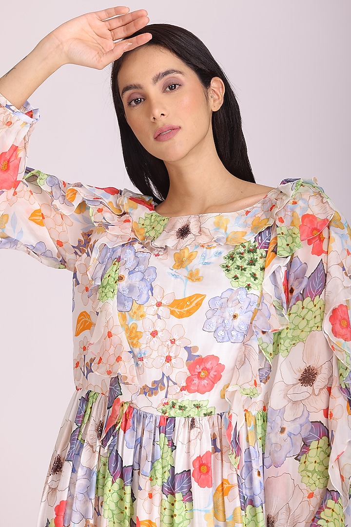 White Printed Vacation Dress by Alpona Designs at Pernia's Pop Up Shop