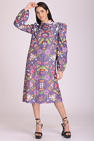 Purple Floral Printed Jacket by Alpona Designs